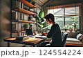 自然光の入る書斎で集中してノートを取る男性 124554224