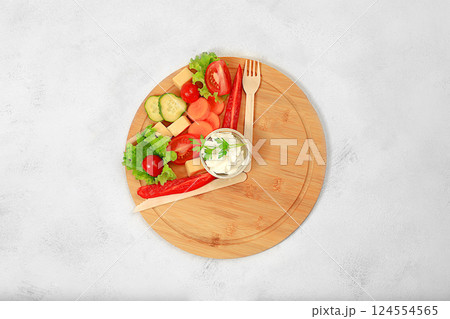 Diet concept and intermittent fasting. Healthy breakfast with ingredients from organic products for weight loss, healthy lifestyle. selective focus 124554565