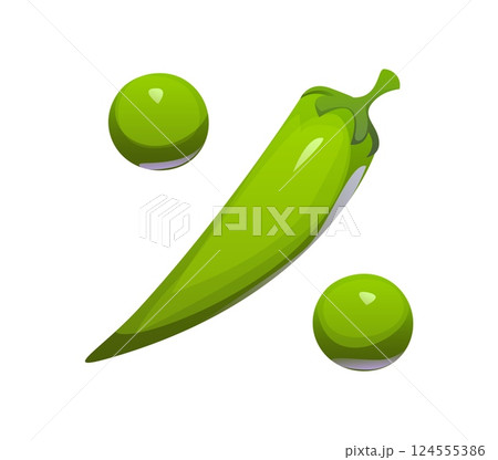 Cartoon Mexican font jalapeno punctuation percent sign. Mexico holiday English font special symbol. Cinco de Mayo festival vector typeset punctuation sign or Mexican latin alphabet element Cartoon Mexican font jalapeno punctuation percent sign. Mexico holiday English font special symbol. Cinco de Mayo festival vector typeset punctuation sign or Mexican latin alphabet element 124555386