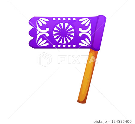 Cartoon Mexican font papel picado flag number 7 seven. Latin America font math figure or number. Cinco de Mayo festival vector typeset numeral symbol or Mexican holiday typeface digit 124555400