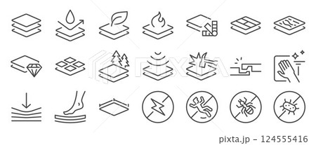 Floor icon set. It includes flooring, material, feature, wood, vinyl, and more icons. Editable Vector Stroke. Floor icon set. It includes flooring, material, feature, wood, vinyl, and more icons. Editable Vector Stroke. 124555416