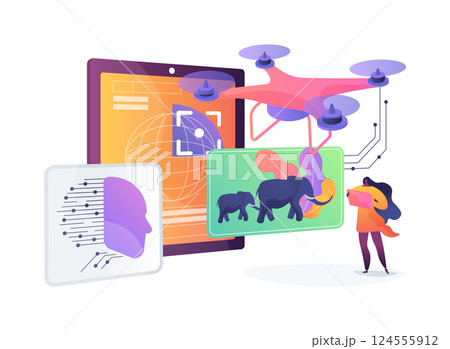 AI Environmental Monitoring Drones abstract concept vector illustration. AI Environmental Monitoring Drones abstract concept vector illustration. 124555912