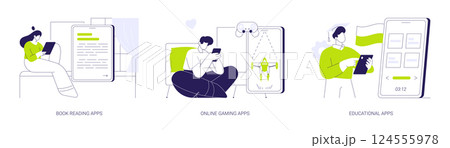 Education and entertainment apps abstract concept vector illustrations. 124555978