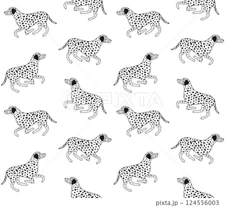 Vector seamless pattern of flat Dalmatian dog 124556003