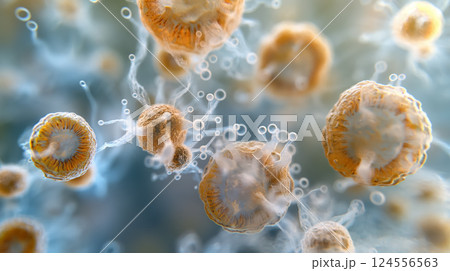 Microscopic view of pollen grains. 124556563