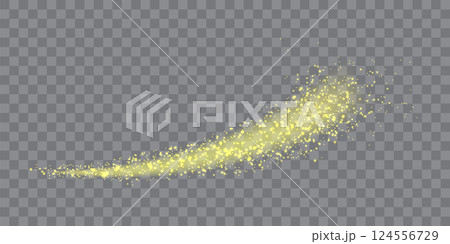 Vector dust sparks and yellow sky stars. Flash shine with special light. Golden sparkles Christmas light effect. Sparkling magical dust particles 124556729