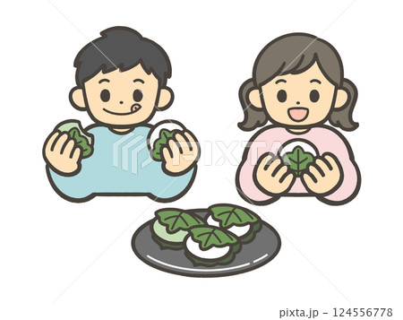 柏餅を食べる子ども 柏餅を食べる子ども 124556778