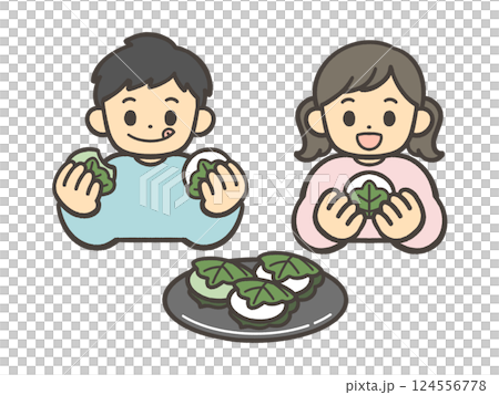Child eating kashiwamochi 124556778