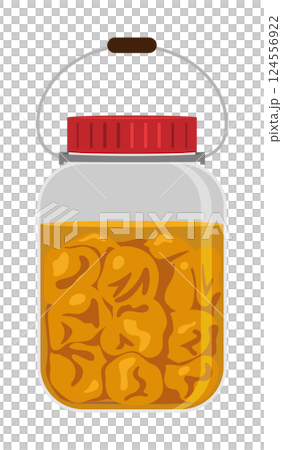 儲藏罐中浸泡過蜂蜜的醃梅子的插圖 124556922