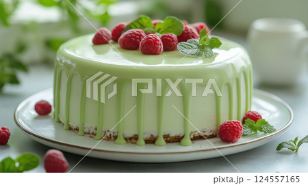 Cake mint raspberry glaze dessert food 124557165