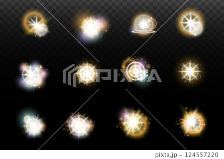 set of burst light flash glow with flare effect 124557220