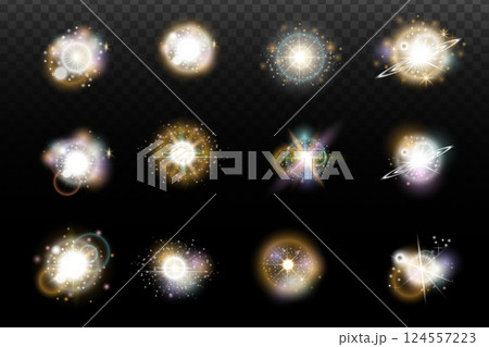 set of burst light flash glow with flare effect set of burst light flash glow with flare effect 124557223