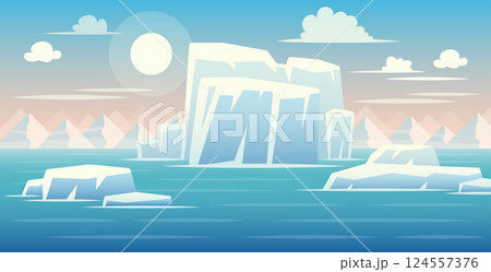 Iceberg in the Ocean Landscape Flat Style Illustration 124557376