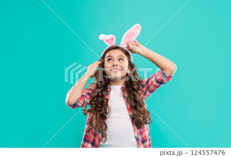 Rabbit style. happy easter. childhood happiness. child in rabbit costume. time for fun. 124557476