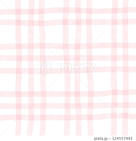 Pink Plaid Gingham Hand Drawn Background Pattern Overlay 124557491
