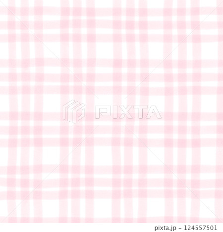 Pink Plaid Gingham Hand Drawn Background Pattern Overlay 124557501