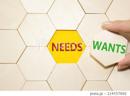 Wants and Needs symbol. Concept word Wants and Needs on wooden blocks. Businessman hand. Beautiful yellow background. Business and Wants and Needs concept. Copy space Wants and Needs symbol. Concept word Wants and Needs on wooden blocks. Businessman hand. Beautiful yellow background. Business and Wants and Needs concept. Copy space 124557692