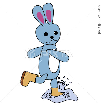 Bunny splashing in puddles. Vector illustration isolated on white background. 124558488