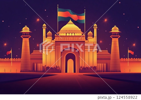 Independence Day celebrations in India, Red Fort and fireworks Independence Day celebrations in India, Red Fort and fireworks 124558922