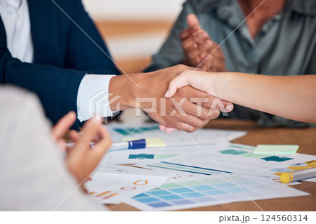 Handshake, deal and partnership merger meeting and paperwork proposal with office hand clap. Agreement, b2b and professional workplace people celebrate company finance opportunity together. Handshake, deal and partnership merger meeting and paperwork proposal with office hand clap. Agreement, b2b and professional workplace people celebrate company finance opportunity together. 124560314