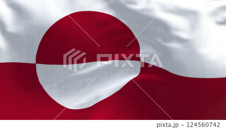 Greenland flag waving in the wind with red and white circle design Greenland flag waving in the wind with red and white circle design 124560742