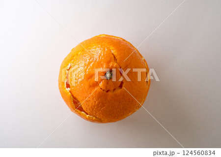 Spiral form of orange peel isolated on a white background, top view 124560834