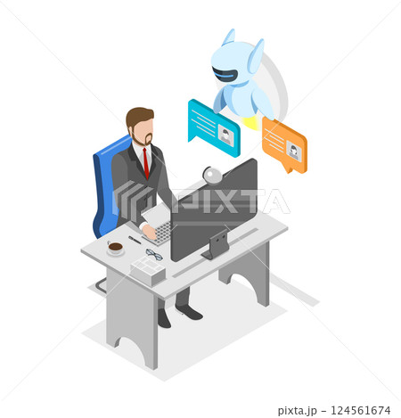 3D Isometric Flat Vector Illustration of Artificial Intelligence, AI Creating Texts, Images, and Video. Item 3 124561674
