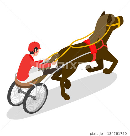 3D Isometric Flat Vector Set of Equestrian Elements, Horse Riding. Item 2 124561720