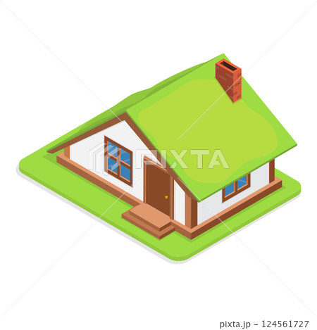 3D Isometric Flat Vector Set of Village Buildings, Various Small and Big Houses. Item 7 124561727