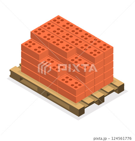 3D Isometric Flat Vector Set of Building Materials, Pile of Sand, Stones, Bricks, Concrete Mixer. Item 7 124561776
