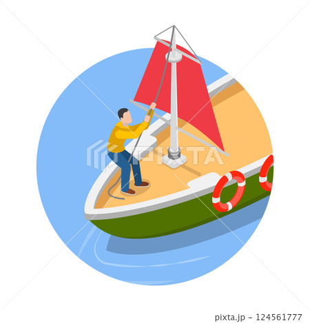 3D Isometric Flat Vector Illustration of Sailing Yacht, Marine Travel. Item 1 3D Isometric Flat Vector Illustration of Sailing Yacht, Marine Travel. Item 1 124561777