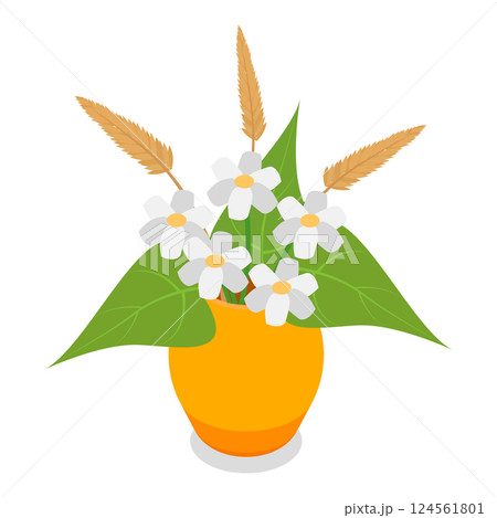 3D Isometric Flat Vector Set of Flower Bouquets , Florist Composition. Item 9 124561801