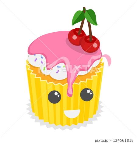 3D Isometric Flat Vector Set of Cute Kawaii Foods, Funny Characters. Item 9 3D Isometric Flat Vector Set of Cute Kawaii Foods, Funny Characters. Item 9 124561819