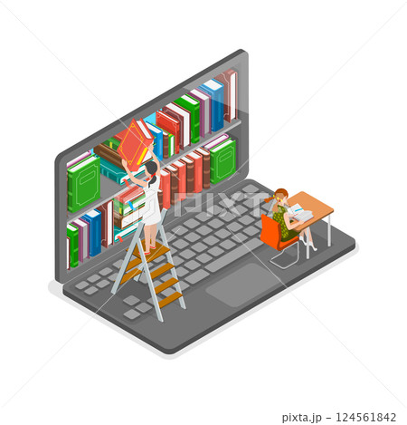 3D Isometric Flat Vector Illustration of Electronic Library, E-learning Online. Item 3 3D Isometric Flat Vector Illustration of Electronic Library, E-learning Online. Item 3 124561842