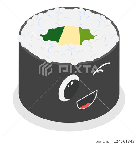 3D Isometric Flat Vector Set of Various Sushi, Rolls and Nigiri Funny Characters, Japanese Traditional Cuisine. Item 1 3D Isometric Flat Vector Set of Various Sushi, Rolls and Nigiri Funny Characters, Japanese Traditional Cuisine. Item 1 124561845