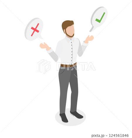 3D Isometric Flat Vector Illustration of Making Decision, Frustrated Person Have a Dilemma. Item 2 124561846
