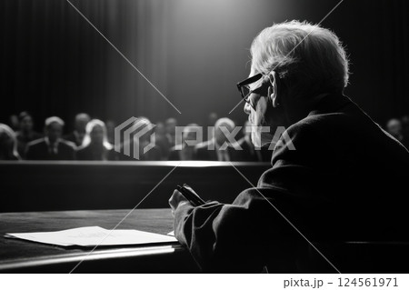 Courtroom artist captures dramatic trial moments with judge and lawyers present 124561971