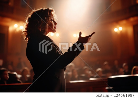 Female prosecutor presents evidence to jury in courtroom during a trial 124561987