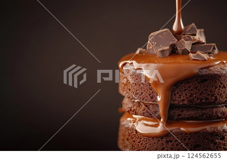 Indulgent chocolate fondant cake with rich molten chocolate pouring out 124562655