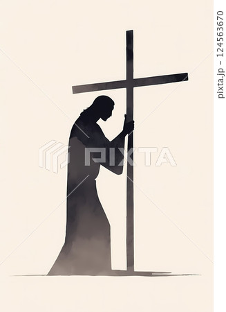 The Passion of Christ Minimalist Watercolor Illustration of Sacrifice, Faith, and Easter Redemption 124563670