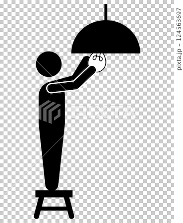 Pictogram of a person changing a light bulb 124563697