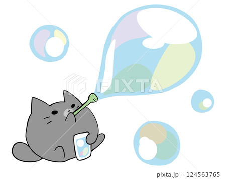 シャボン玉 ねこ 124563765