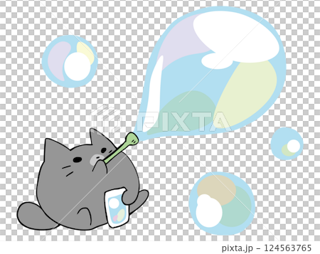 シャボン玉 ねこ 124563765