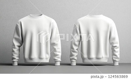 White sweatshirt displayed from front and back against grey background 124563869