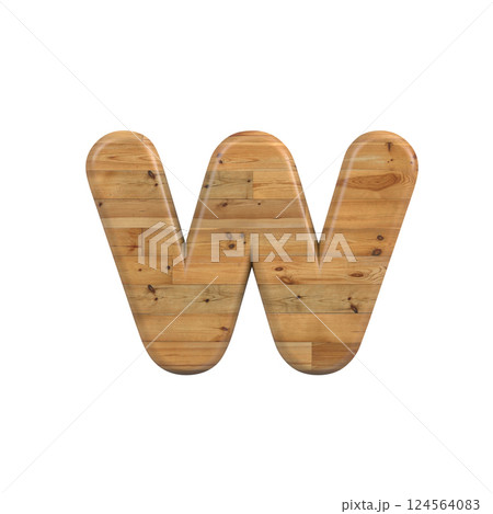 Wood letter W - Lower-case 3d pine font - Suitable for Decoration, nature or wood related subjects 124564083