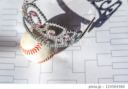 Baseball, tiara, and blank bracket signifying a Cinderella season. Baseball, tiara, and blank bracket signifying a Cinderella season. 124564360