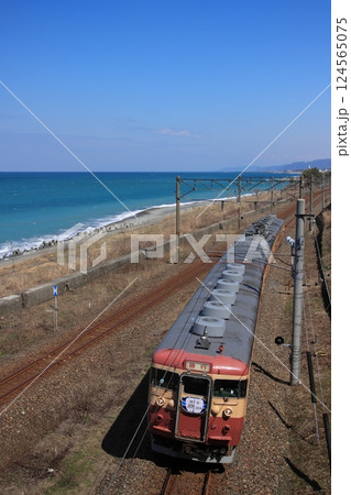 日本海の背景に駆け抜けるえちごトキめき鉄道413・455系電車_2025/3/20撮影 124565075