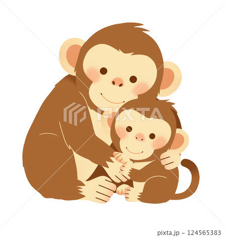 赤ちゃんを抱っこするサルのお母さん 124565383