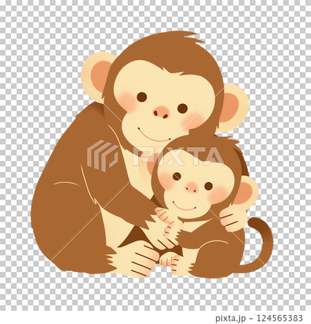 赤ちゃんを抱っこするサルのお母さん 124565383