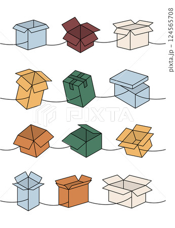 Cargo boxes. Carton delivery boxes one line colored continuous drawing. Present gift boxes. Vector illustration. Cargo boxes. Carton delivery boxes one line colored continuous drawing. Present gift boxes. Vector illustration. 124565708